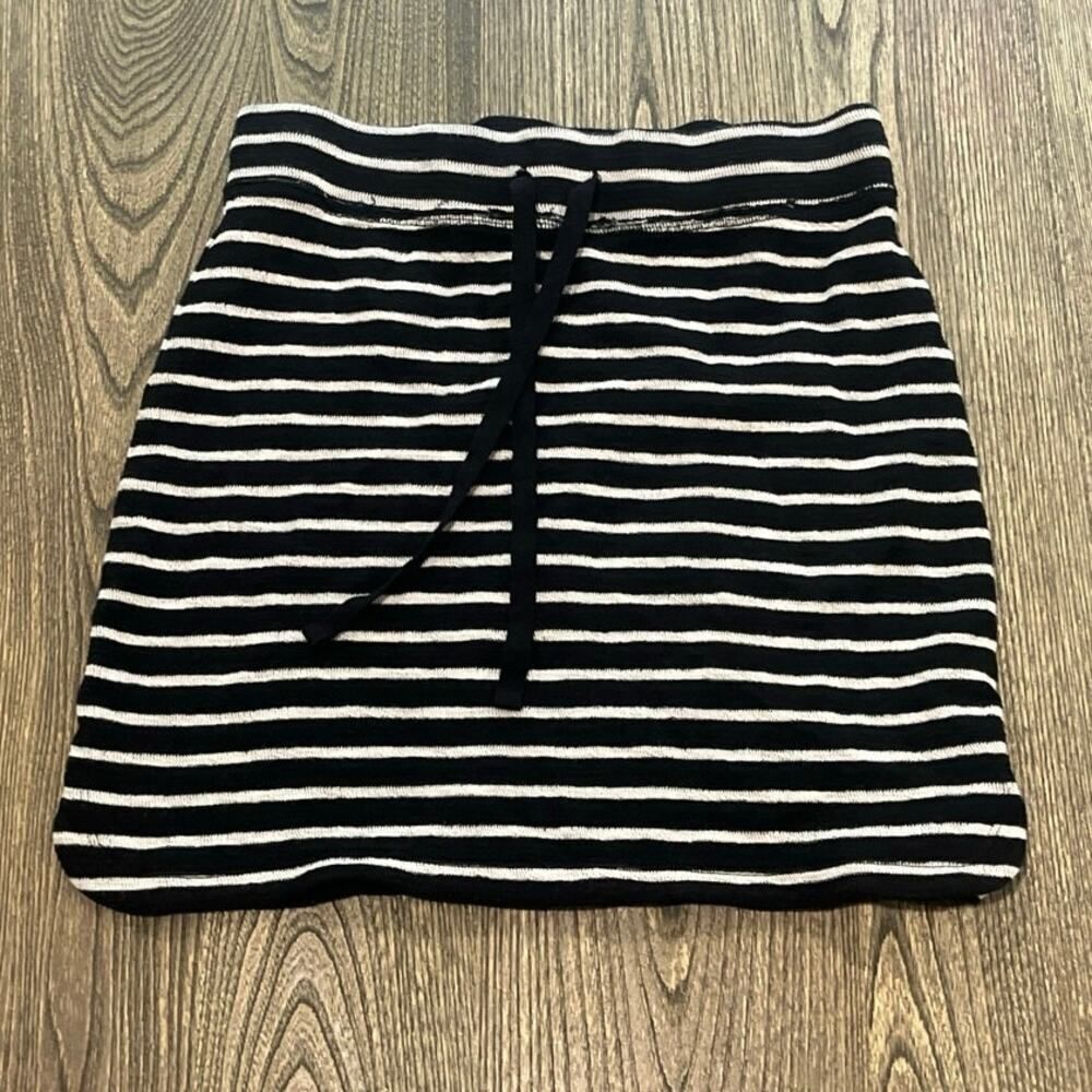 Caslon Womens Striped Mini Skirt Drawstring Elastic Waist Black/White Size XS